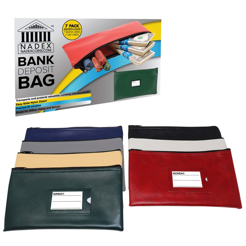 Nadex 7 Days Bank Deposit Cash and Coin Pouches with Zipper Closure, Each Money Bag with Blank Card and Card for Each Day of the Week, Multi-Color - Image 2